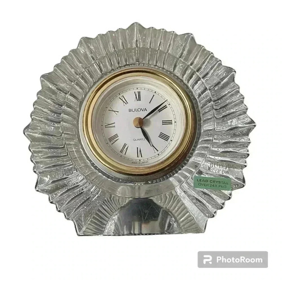 Bulova Other - Bulova Hoya‎ Crystal Clock Vintage Quartz Desk Clock 5x2.5 inches Heavy >24%PbO